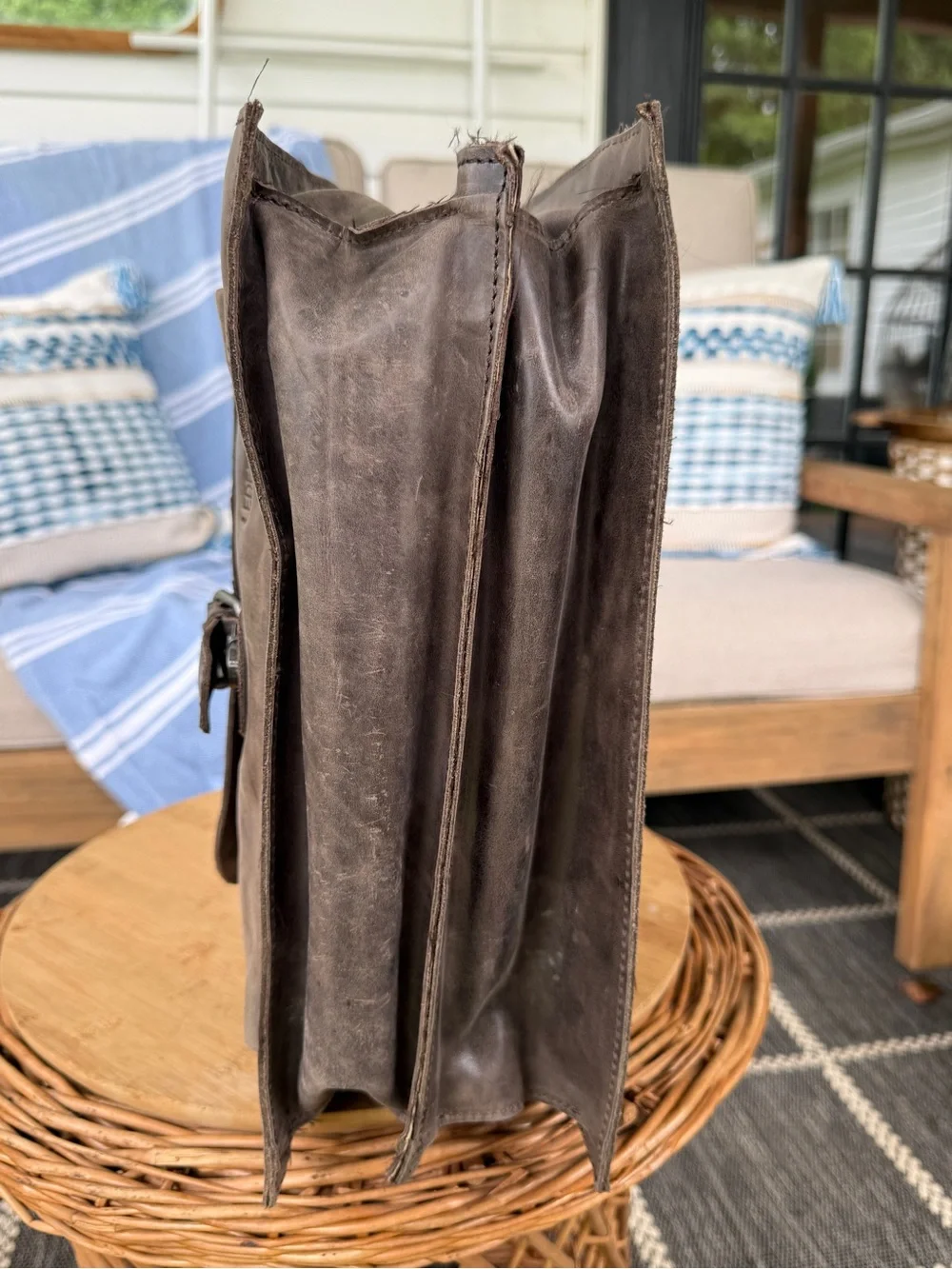 Lederzar Brown/Grey Leather Laptop Travel Tote Carryall Bag